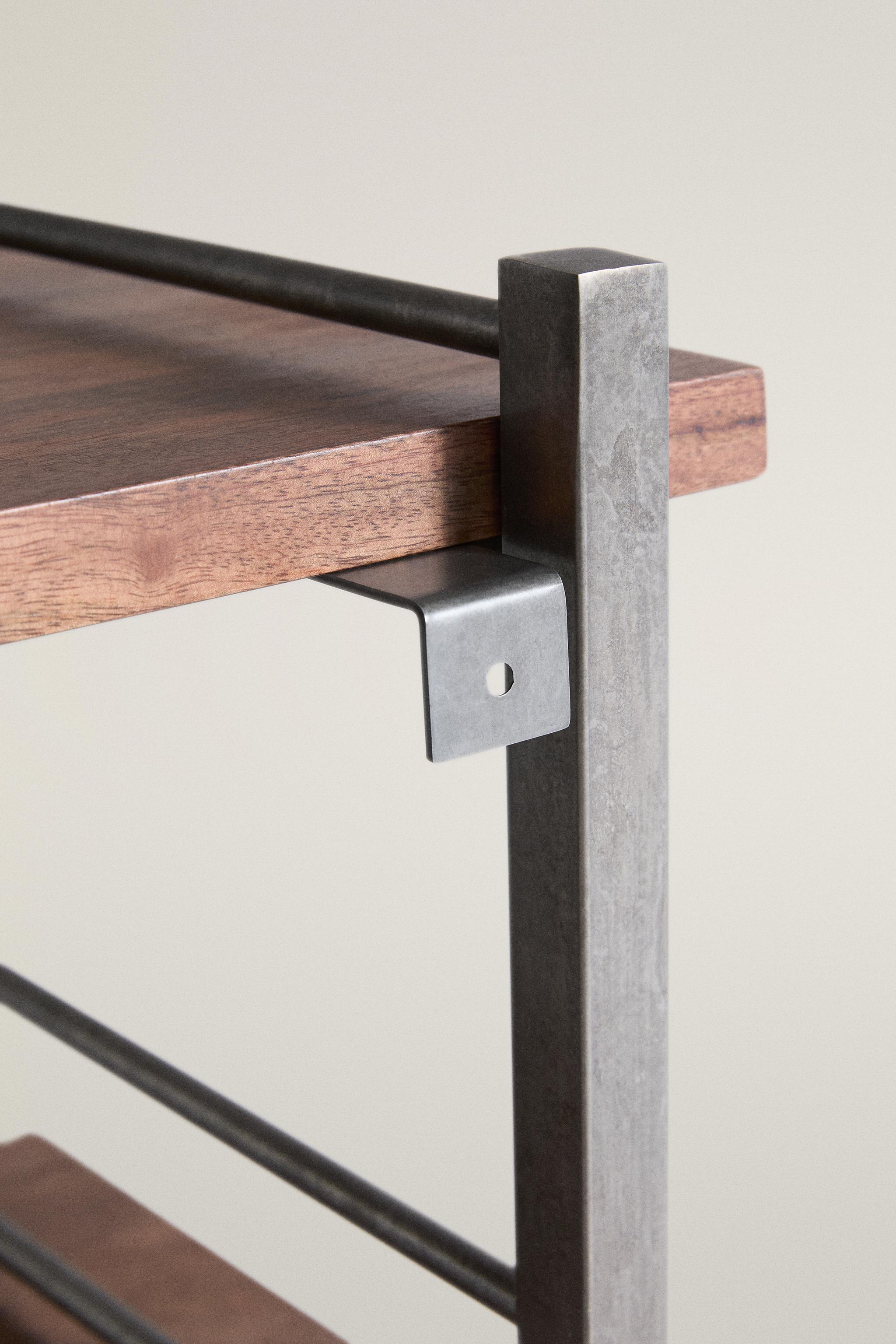 STEEL AND WOOD LOW SHELF UNIT
