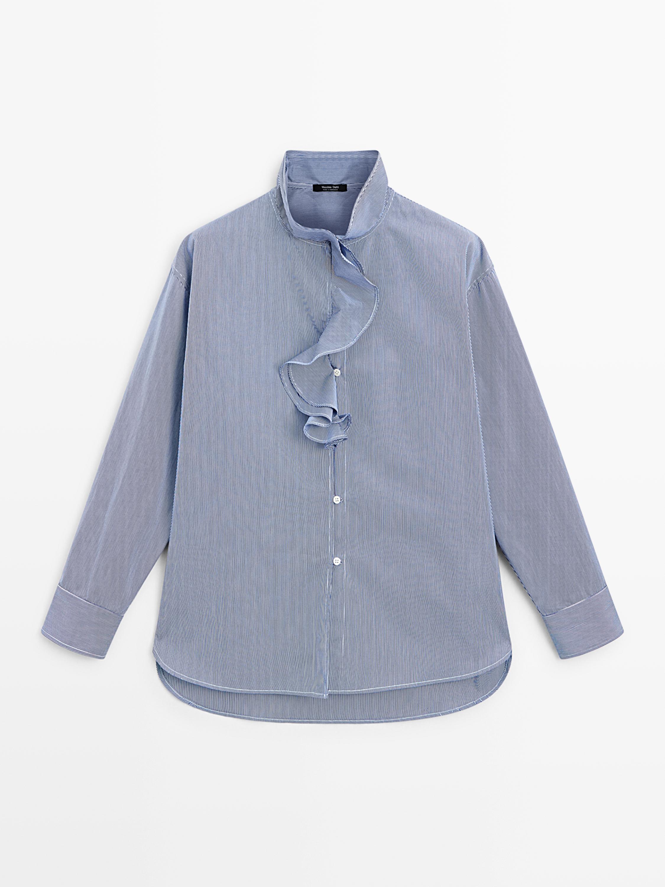 Shirt with ruffled collar detail