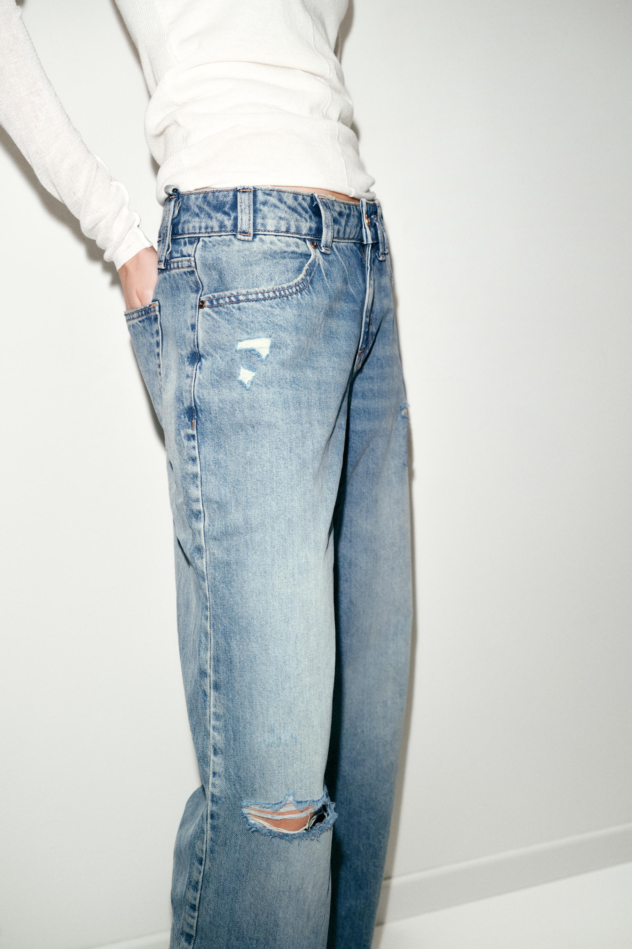Z1975 RIPPED LOW RISE STRAIGHT JEANS