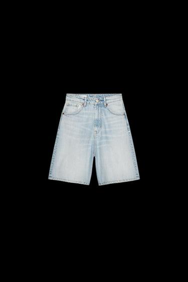 Zara TRF A-LINE MID-RISE DENIM SHORTS - Light blue - Image 0