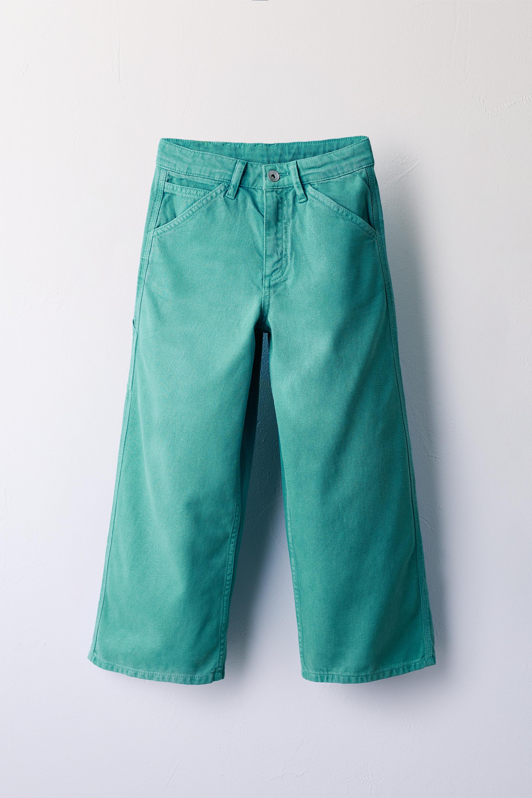 WAXED EFFECT CARPENTER PANTS — Turquoise