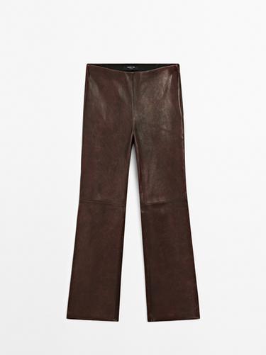 Zara Nappa leather bell bottom trousers - Brown