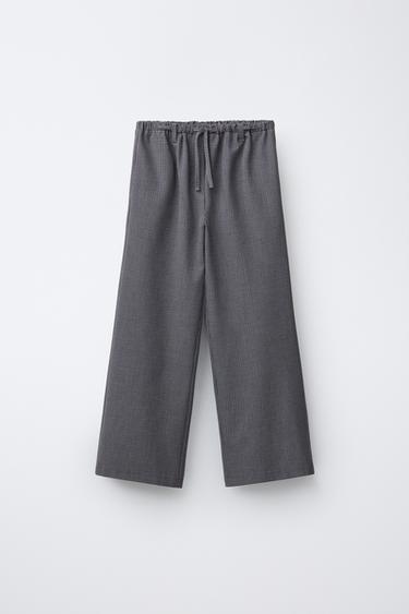 Zara PLAID DRAWSTRING PANTS - Maroon - Image 0