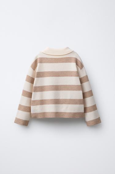 POLO EN MAILLE À RAYURES AVEC POCHE CŒUR - Écru / Beige de Zara - Image 1