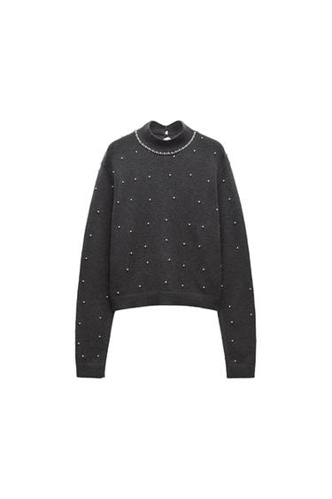 KNIT SWEATER WITH FAUX PEARLS