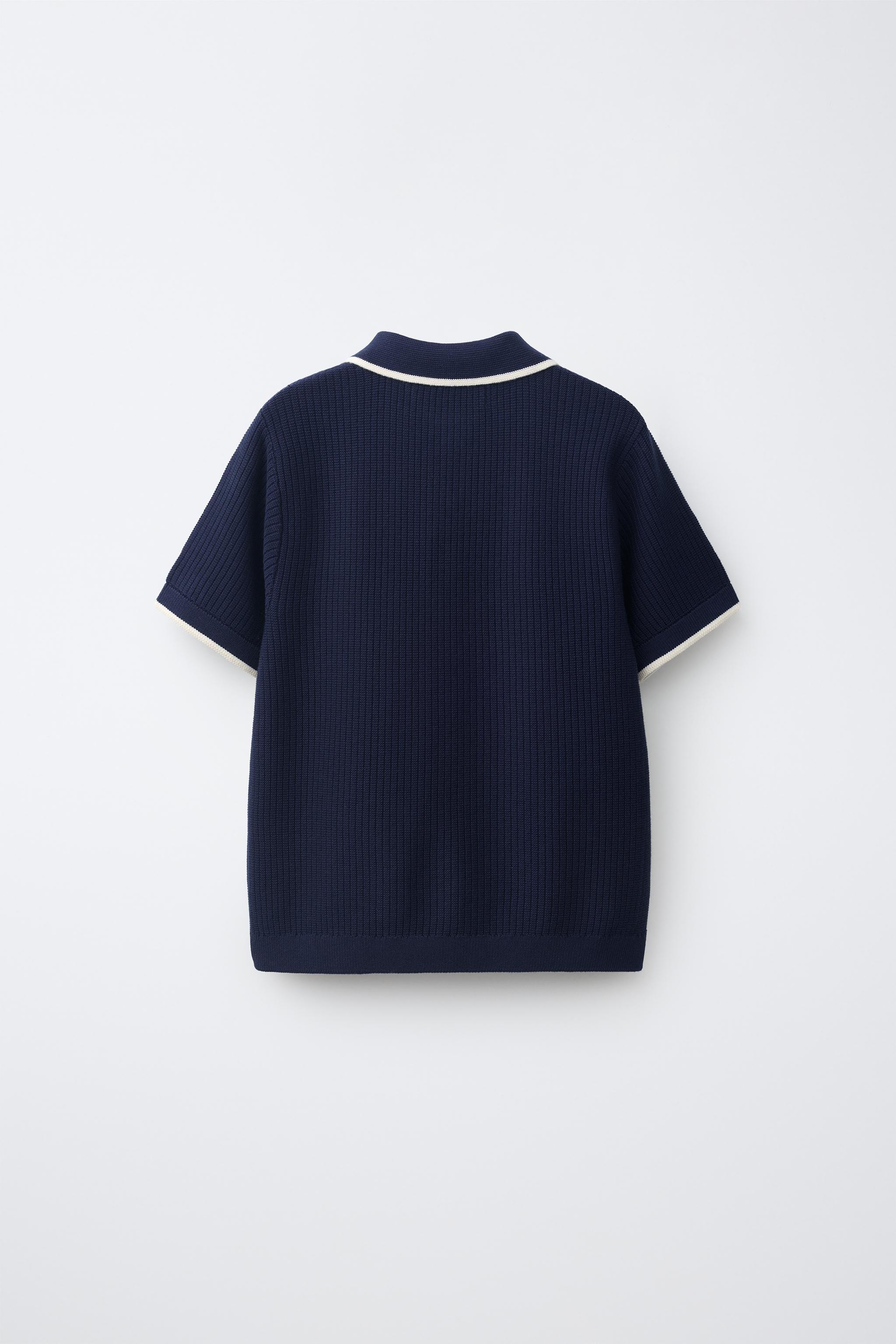CONTRAST PIPING RIBBED KNIT POLO