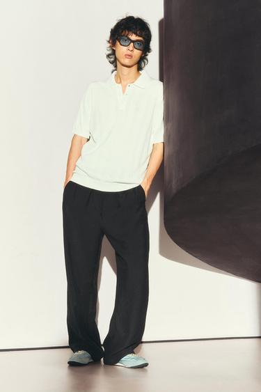 REGULAR FIT TEXTURED KNIT POLO SHIRT - Oyster-white by Zara