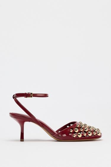 SLINGBACK HIGH HEELS WITH STUDS - Red by Zara - Image 0