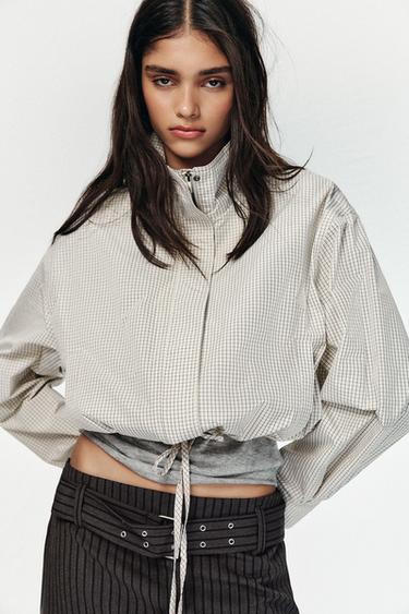 Zara PLAID NYLON JACKET - Black / White