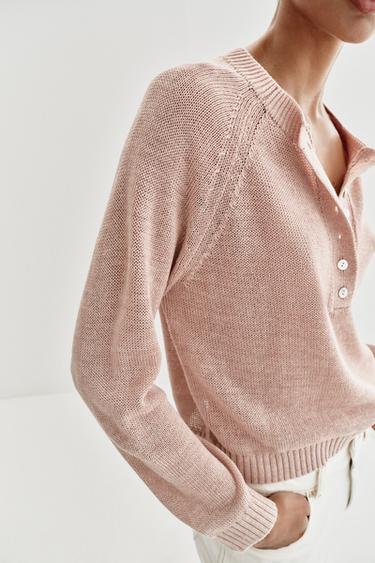 PULL EN MAILLE À BOUTONS - Rose de Zara - Image 1