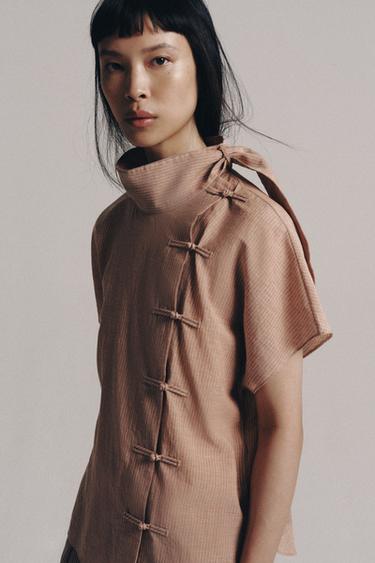 ZW COLLECTION SHIRT WITH FROG FASTENING - Light brown by Zara
