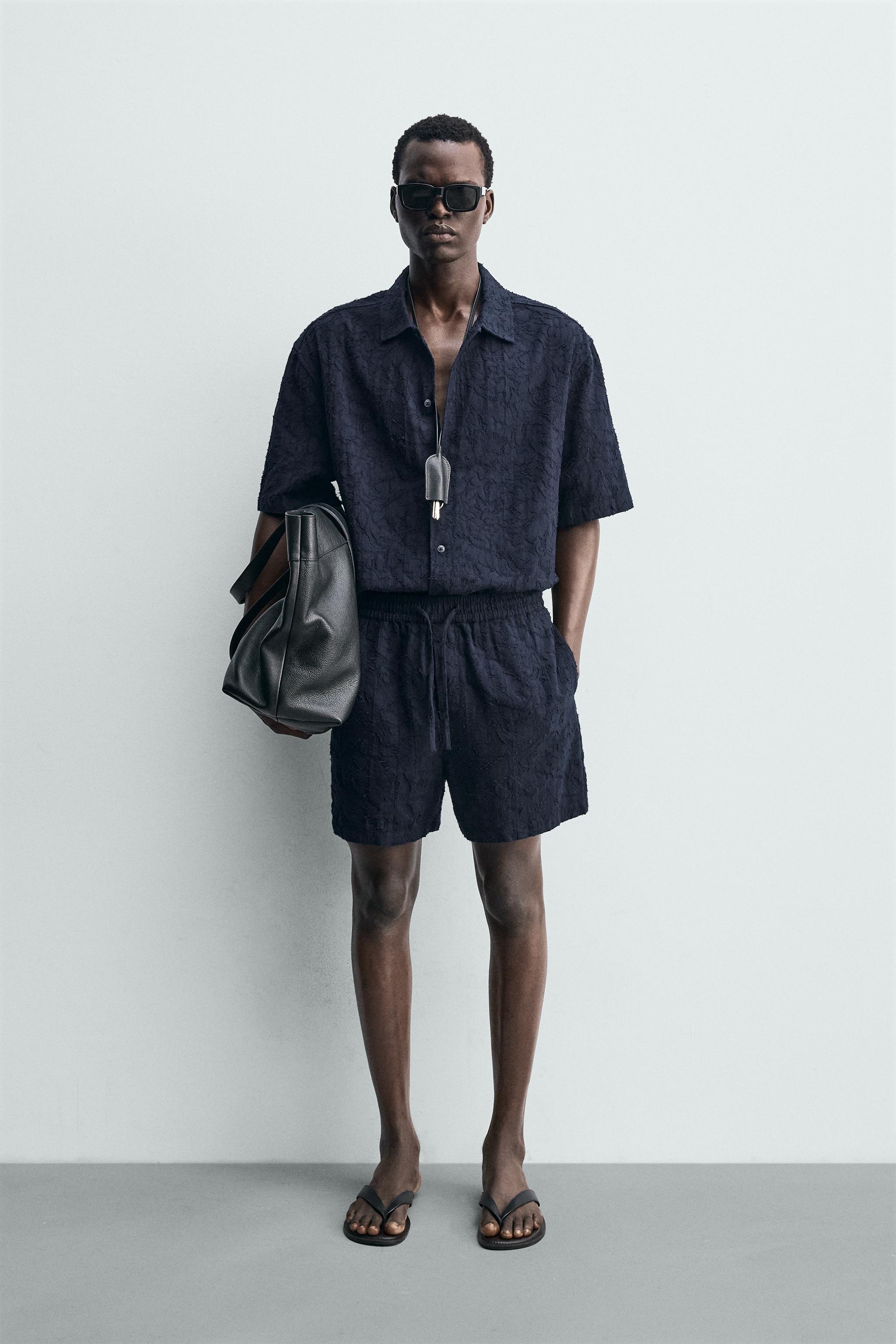 TEXTURED JACQUARD SHORTS - Navy blue | ZARA United States
