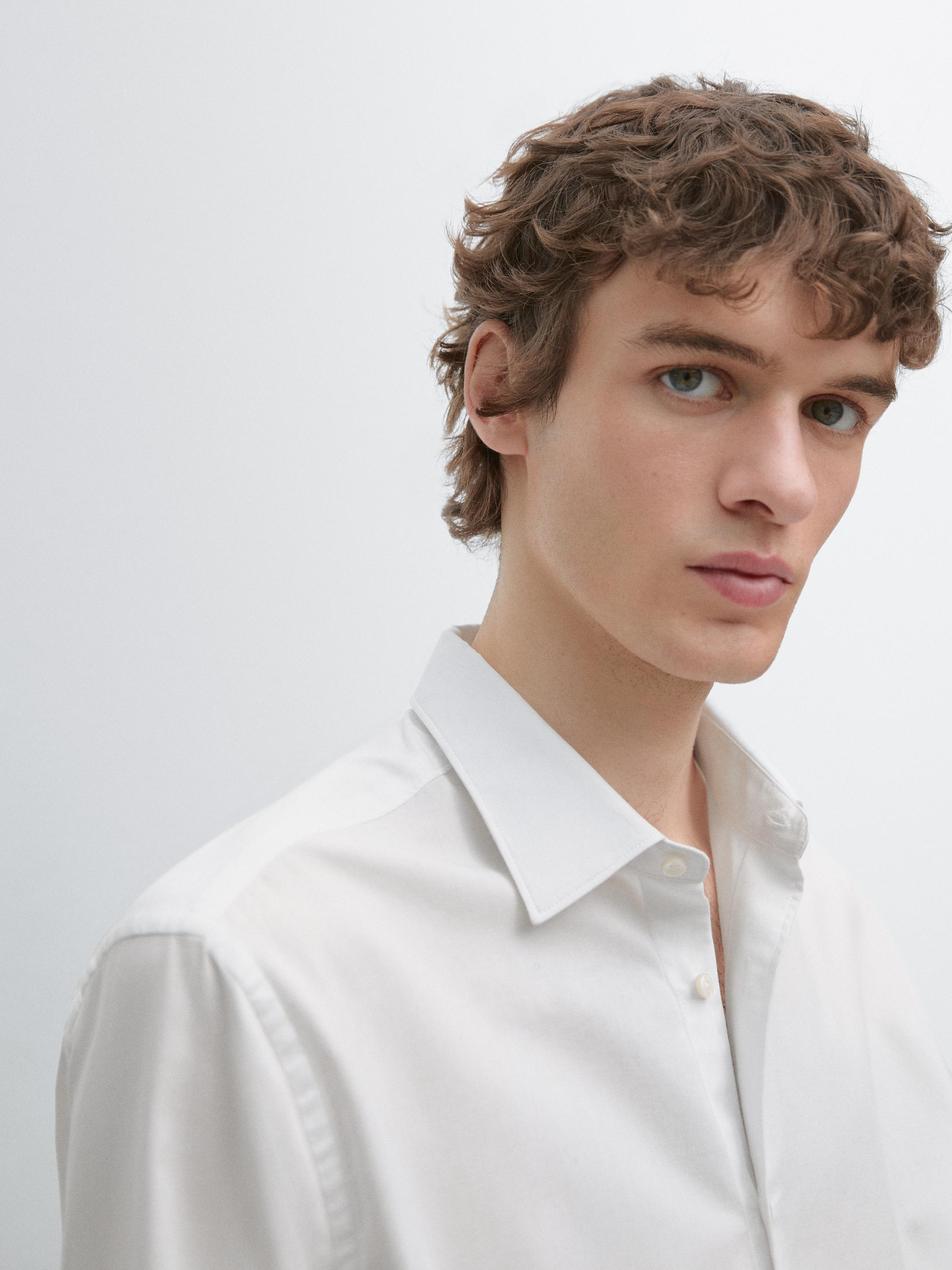 Chemise slim chinée en twill