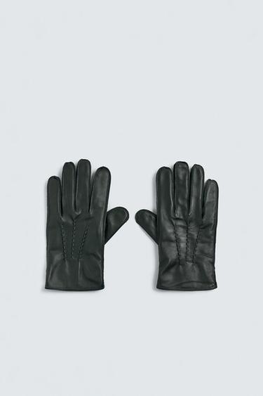 Zara LEATHER GLOVES - Dark green