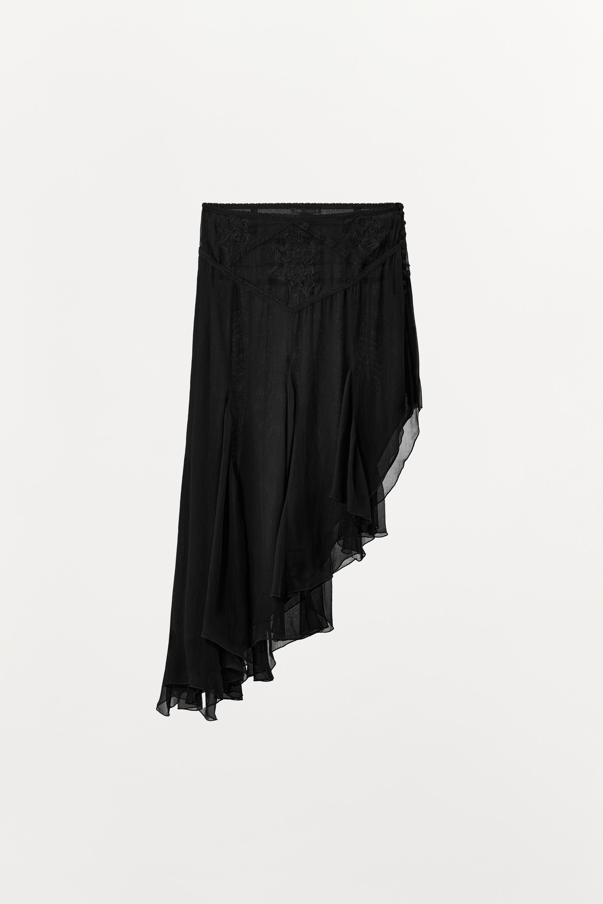 JUPE EN GAZE ASYMÉTRIQUE BRODÉE