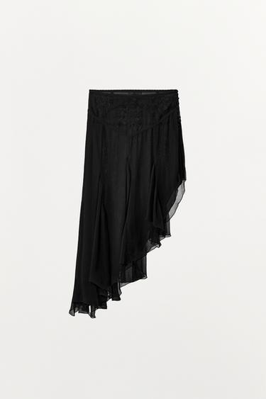 EMBROIDERED ASYMMETRIC CHIFFON SKIRT - Black by Zara - Image 2