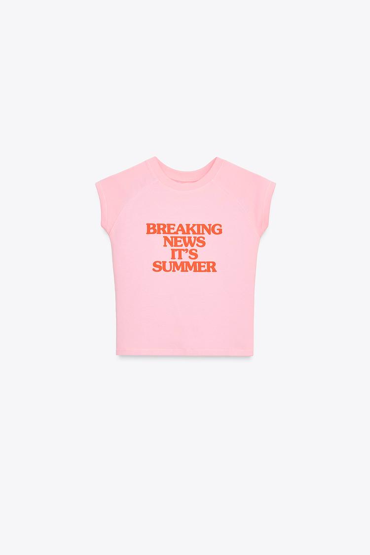 CAMISETA TEXTO Rosa ZARA Estados Unidos de América United States