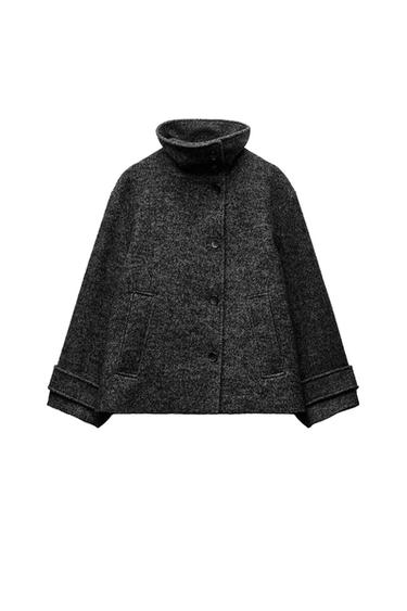 WOOL BLEND HERRINGBONE CROPPED COAT ZW COLLECTION