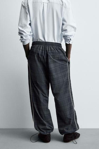 PANTALON DE JOGGING TECHNIQUE À CARREAUX CONTRASTÉS - Bleu de Zara - Image 2