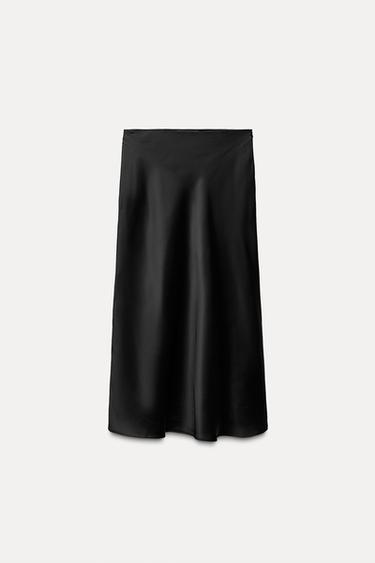 Zara SATIN EFFECT MIDI SKIRT - Black