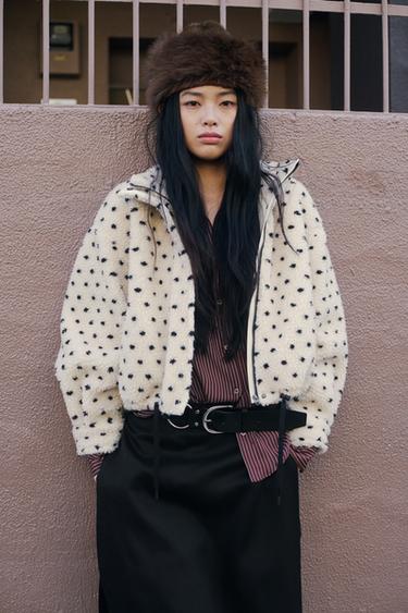 FAUX SHEARLING JACKET WITH POLKA DOTS - Black / White by Zara