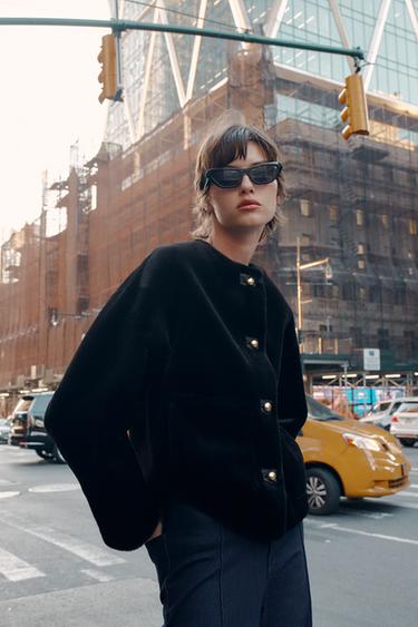 Zara FAUX FUR JACKET ZW COLLECTION - Black