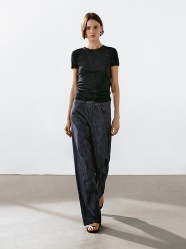 Zara T-shirt with metal studs - Charcoal gray - Image 0