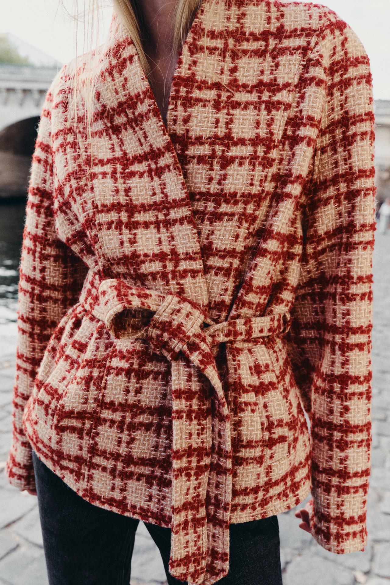 ZW COLLECTION BELTED WOOL JACKET — Red / White