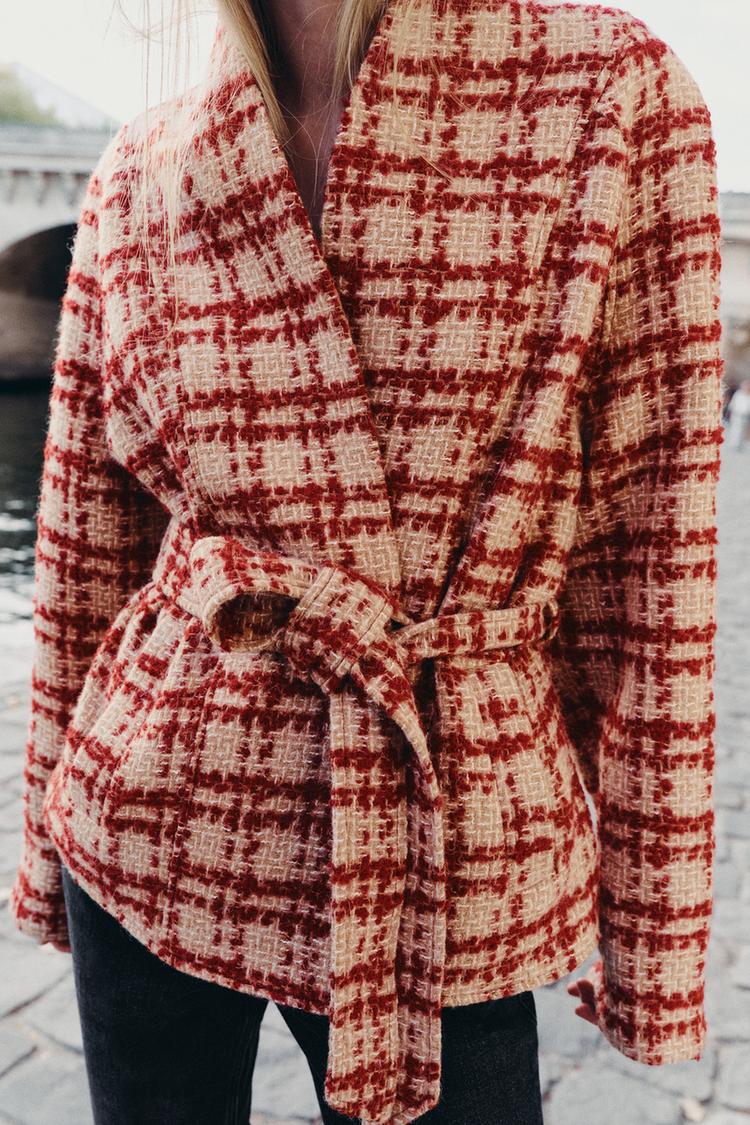 ZW COLLECTION BELTED WOOL JACKET — Red / White