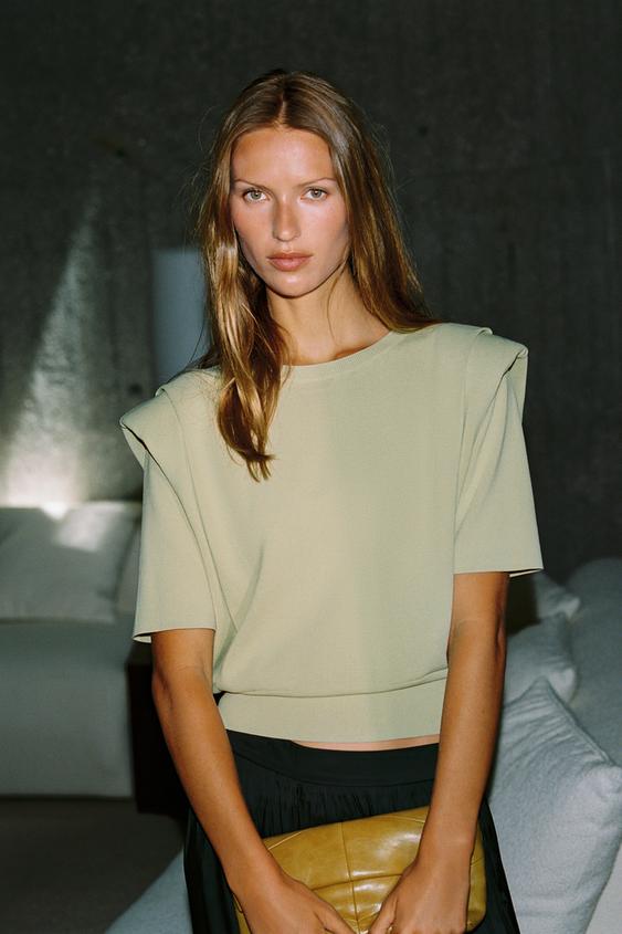 KNIT TOP WITH SHOULDER PADS - Pastel green by Zara - Image 0