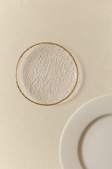 Zara RAISED GLASS SIDE PLATE WITH GOLD RIM - Transparent