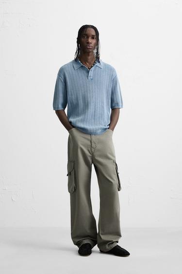WASHED TEXTURED KNIT POLO SHIRT - Faded blue by Zara - Image 0