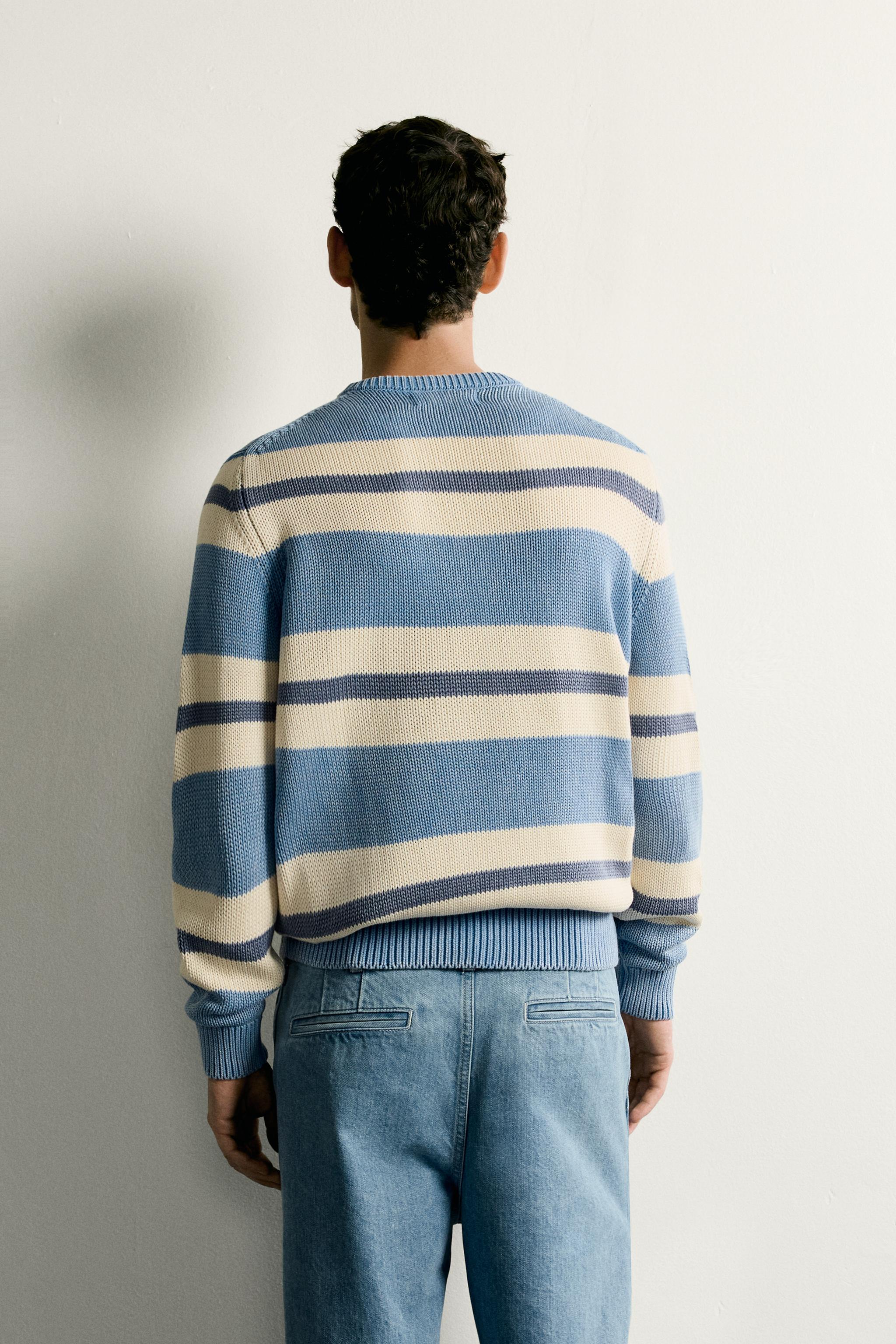 Мужские свитеры Zara WASHED STRIPED JACQUARD REGULAR FIT SWEATER — фото 3