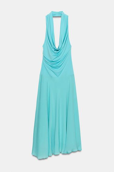 ROBE MI-LONGUE HALTER BIMATIÈRE - Turquoise de Zara - Image 5