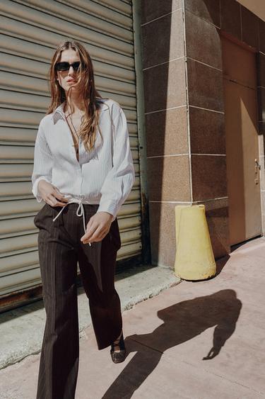 PANTALONI LARGHI CON DOPPIA VITA - Marrone di Zara