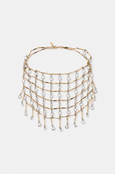 МЕТАЛЛИЧЕСКОЕ ОЖЕРЕЛЬЕ СО СТРАЗАМИ — ЗОЛОТИСТЫЙ от Zara