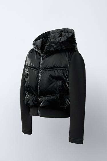 HOODED CONTRAST PUFFER JACKET - Black by Zara