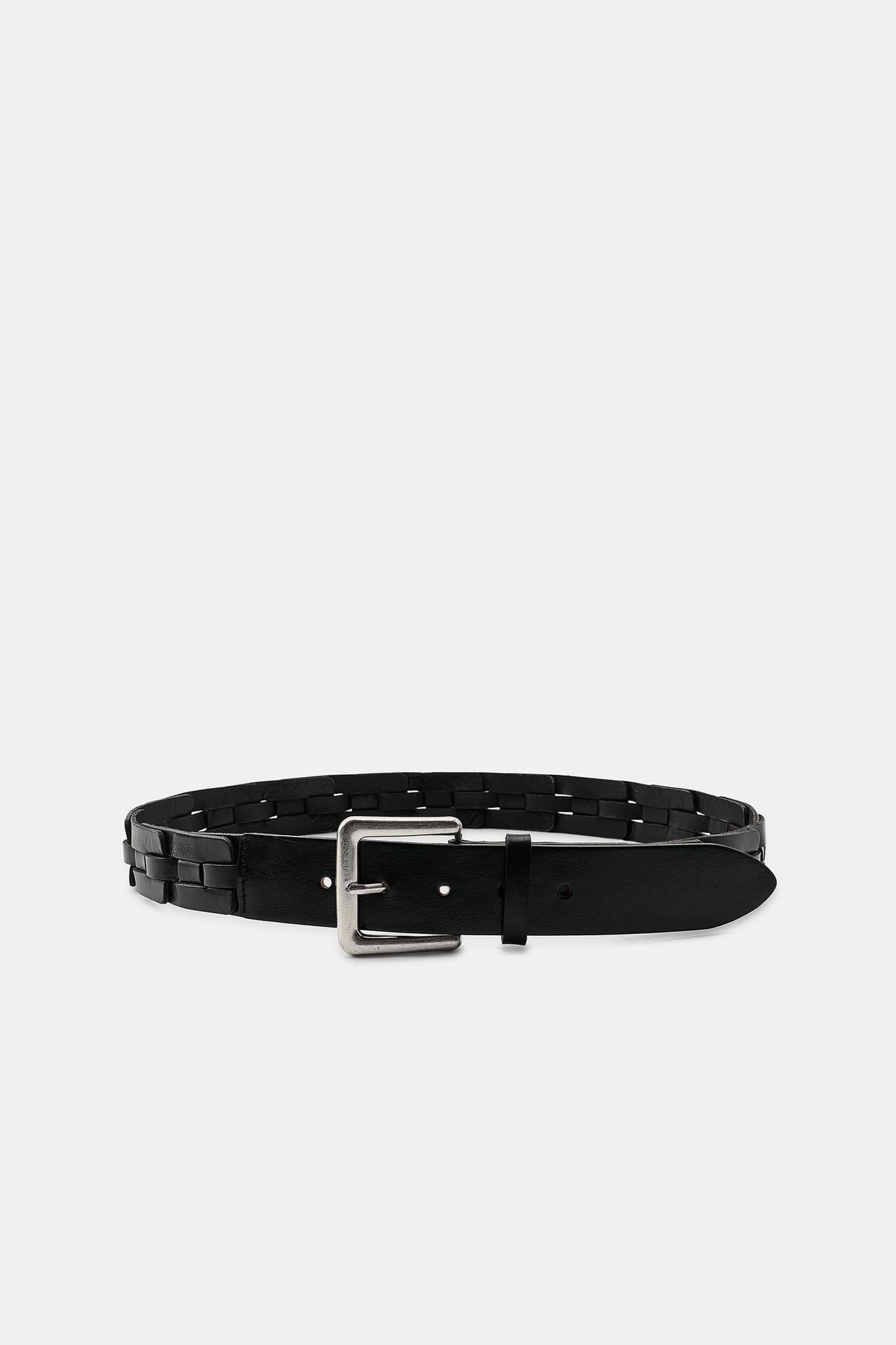 100% LEATHER BRAIDED BELT — Black