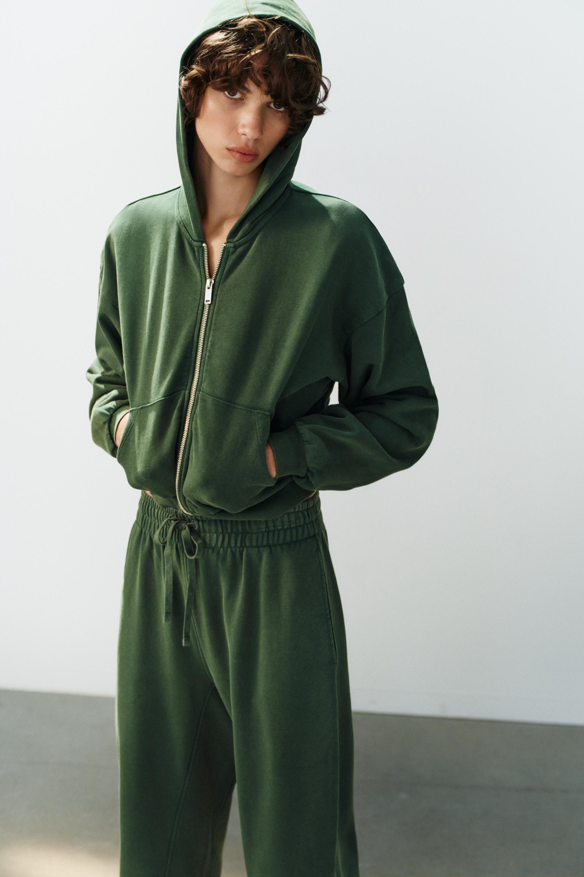 WASHED ZIP-UP HOODIE — Green
