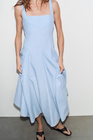 ROBE EN POPELINE À GODETS - Bleu clair de Zara - Image 2