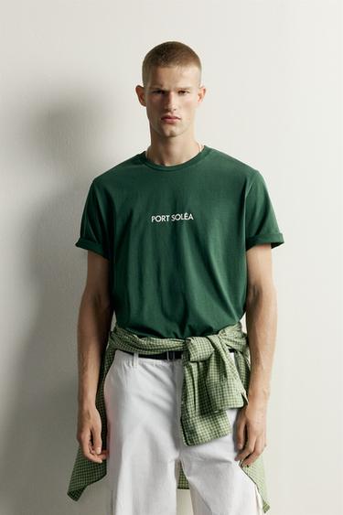Zara RELAXED FIT GRAPHIC T-SHIRT - Gray green