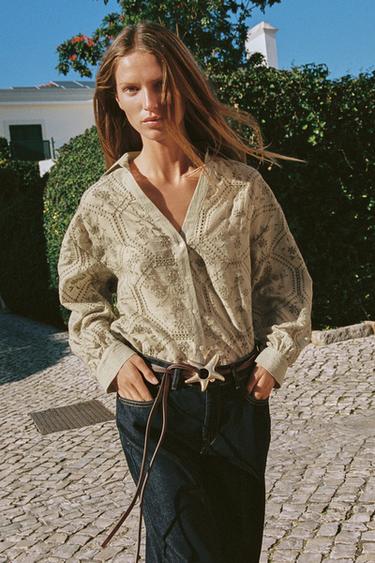 Zara 100% LEATHER DOUBLE STAR BELT - Brown