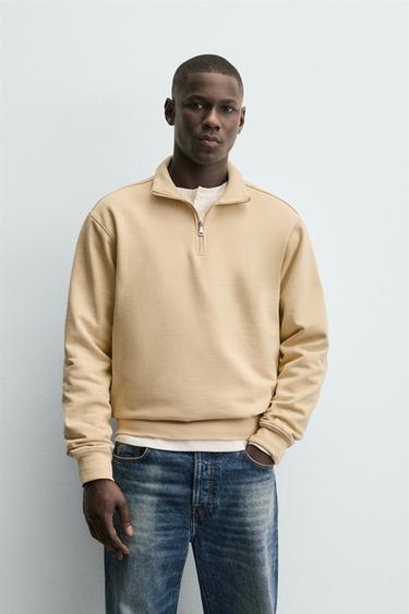 BASIC QUARTER-ZIP SWEATSHIRT - straw by Zara