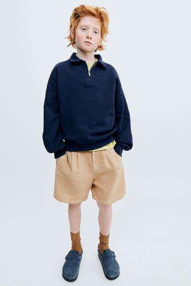 STORIESZ — БЕРМУДЫ С ЗАЩИПАМИ ИЗ ЛЬНА — СЕРО-КОРИЧНЕВЫЙ от Zara