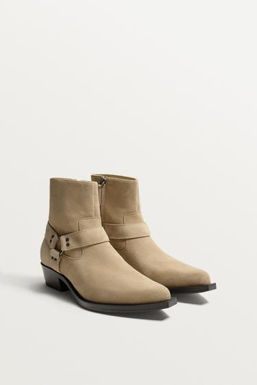 LEATHER HARNESS BOOTS - Beige by Zara