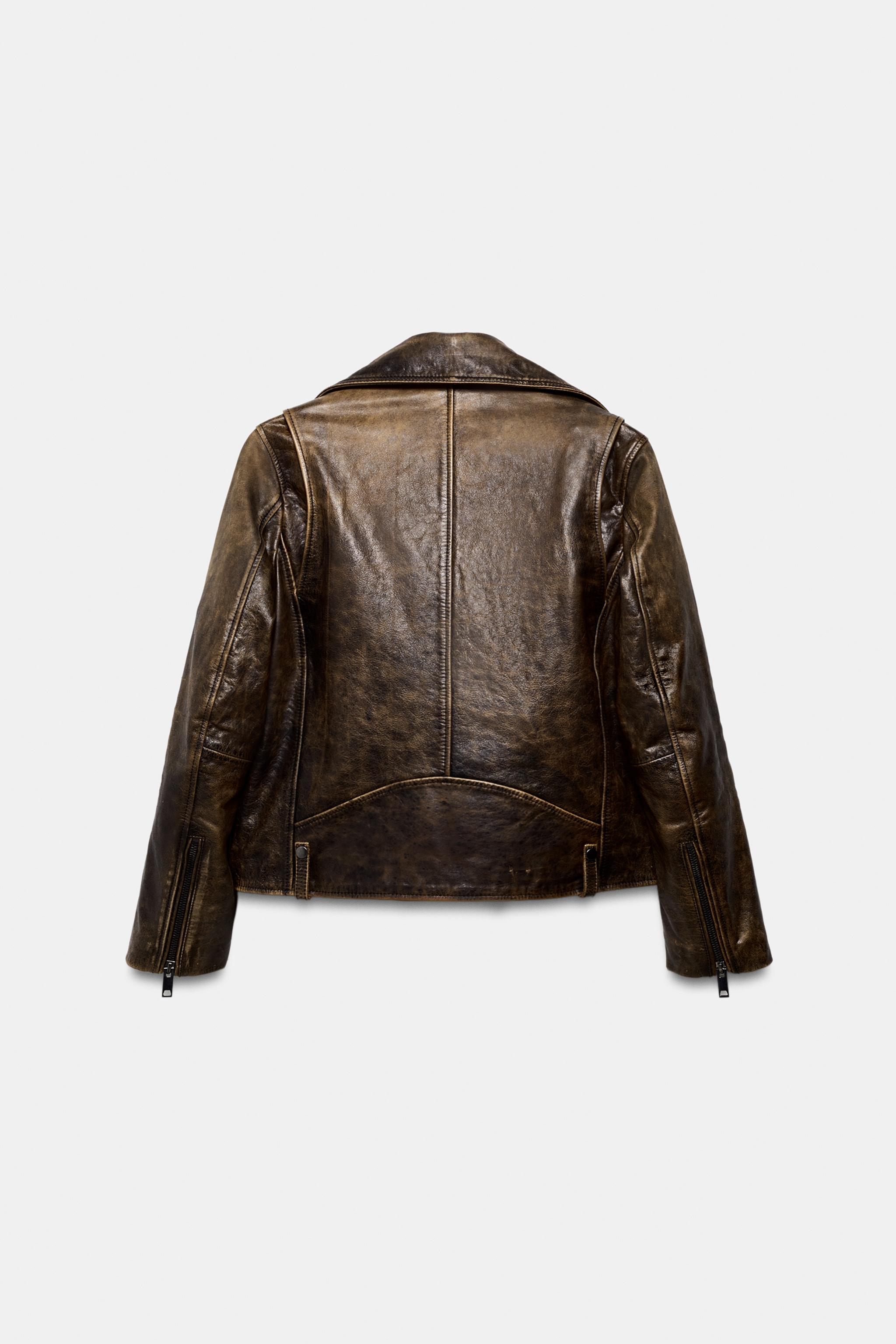 100% LEATHER BIKER JACKET ZW COLLECTION LIMITED EDITION - Brown