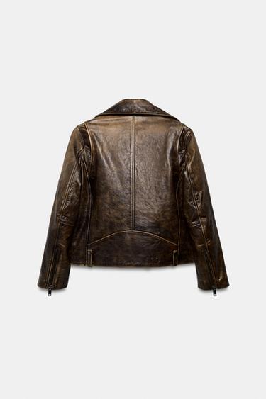 100% LEATHER BIKER JACKET ZW COLLECTION LIMITED EDITION - Brown by Zara - Image 8