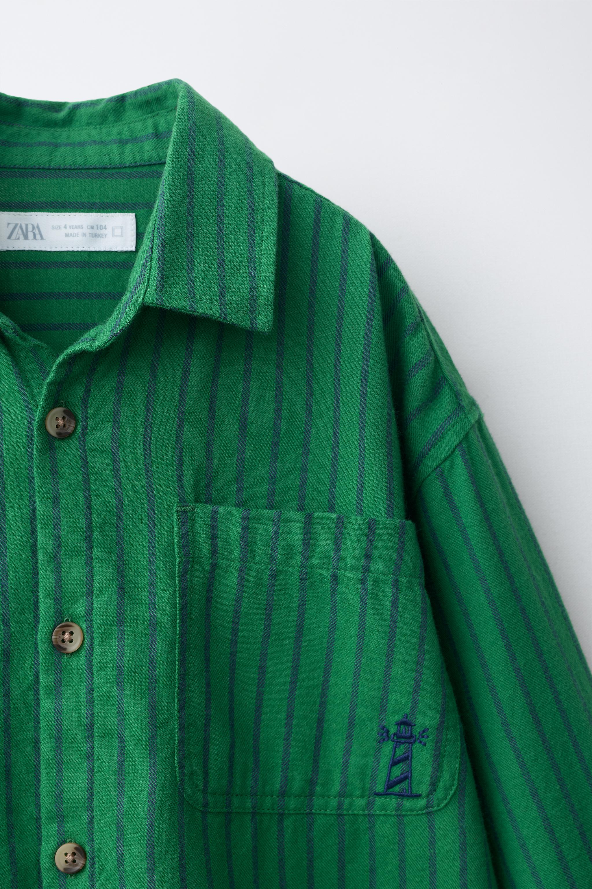 Детские рубашки Zara EMBROIDERED STRIPED SHIRT — фото 3