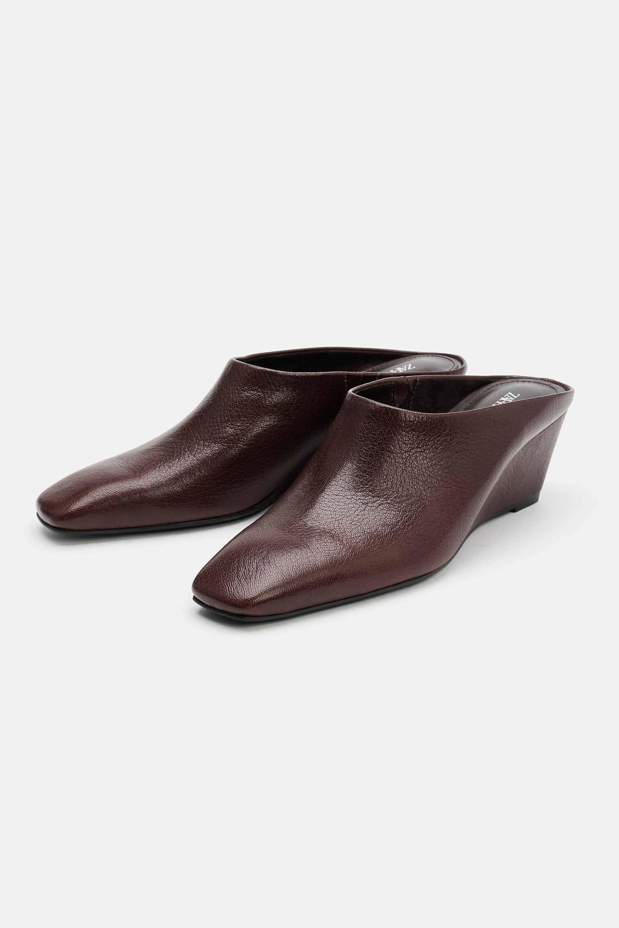 Женские сабо Zara LEATHER WEDGE MULES — фото 2