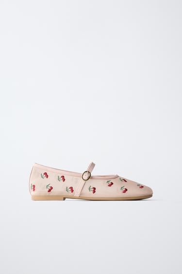EMBROIDERED CHERRY BALLET FLATS - Pink by Zara